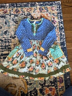 Matilda Jane | Blue Polka Dot & Floral Mixed-Print Dress | size 4